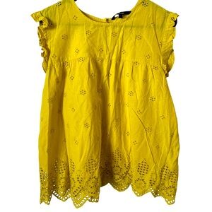 Vero Moda Yellow 100% Cotton Cap Sleeve Eyelet Blouse‎